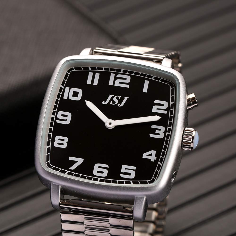 Квадратные VISIONU TGSW-1710G Часы с Немецкой Речью, Функцией Будильника, Голосовой Функцией Времени и Даты, Черный Циферблат, Стальной Ремешок, фото №3