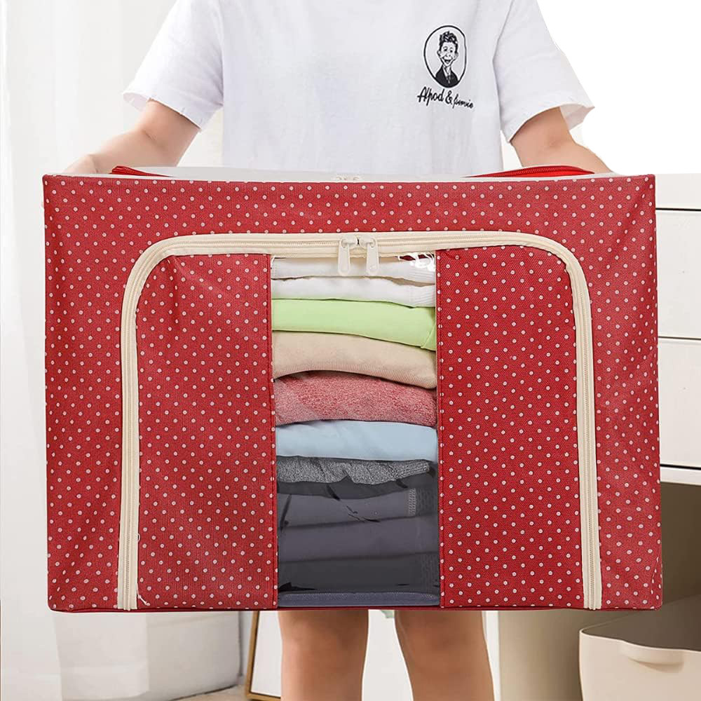 Кофр-органайзер для хранения вещей с металлическим каркасом HMD красный горох 60х40х38 см 103-10227416, фото №3 Кофр-органайзер для хранения вещей с металлическим каркасом HMD красный горох 60х40х38 см 103-10227416, фото №3