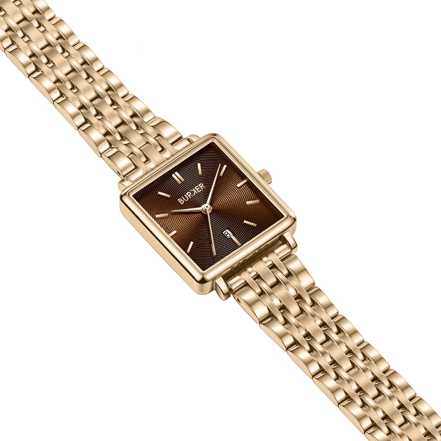 Женские часы BURKER Daisy Квадратные женские часы Браслет-цепочка Нержавеющая сталь Аналоговые Кварцевые 3 ATM Водонепроницаемые - 28 мм - Золотые Коричневые, фото №2 Женские часы BURKER Daisy Квадратные женские часы Браслет-цепочка Нержавеющая сталь Аналоговые Кварцевые 3 ATM Водонепроницаемые - 28 мм - Золотые Коричневые, фото №2