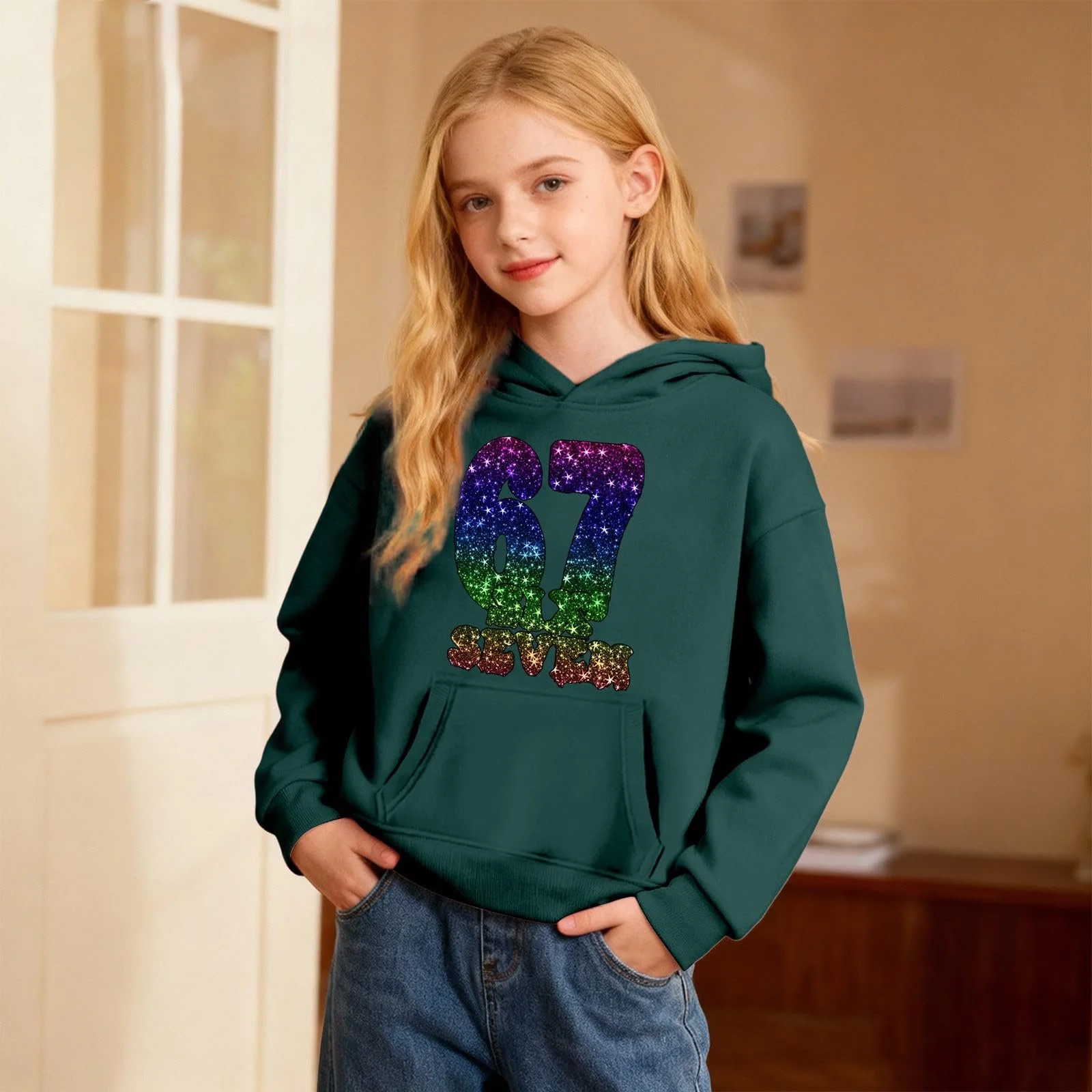 Девичья толстовка с капюшоном с карнавальным узором, фото №3