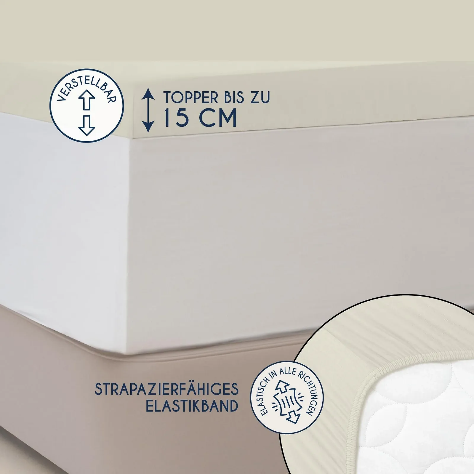 Простирадло на гумці Dreamzie Premium для топпера, 180 x 200 см Бежевий, фото №3 Простирадло на гумці Dreamzie Premium для топпера, 180 x 200 см Бежевий, фото №3