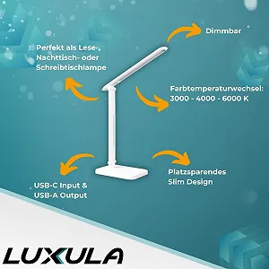 Настільна лампа LUXULA LED димер CCT USB зарядка без штекера біла synthetic.ua - Фото 1