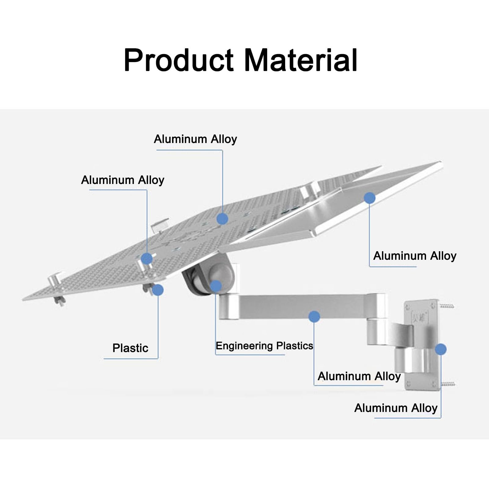 Підставка для ноутбука з підставкою для миші, 3-осьове обертання, платформа з охолоджуючими отворами з алюмінієвого сплаву, фото №6