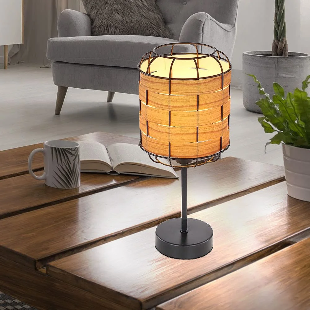 Настільна лампа etc-shop Wood Look Boho Lattice Metal 15 x 35 см Чорно-коричнева, фото №6