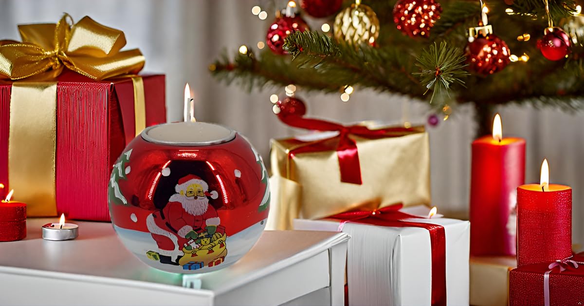 Підсвічники Різдвяні 80570 Червоні з Санта Клаусом і Новорічною Ялинкою Ручний Розпис Адвент-вінок Включаючи Чайну Свічку, фото №7