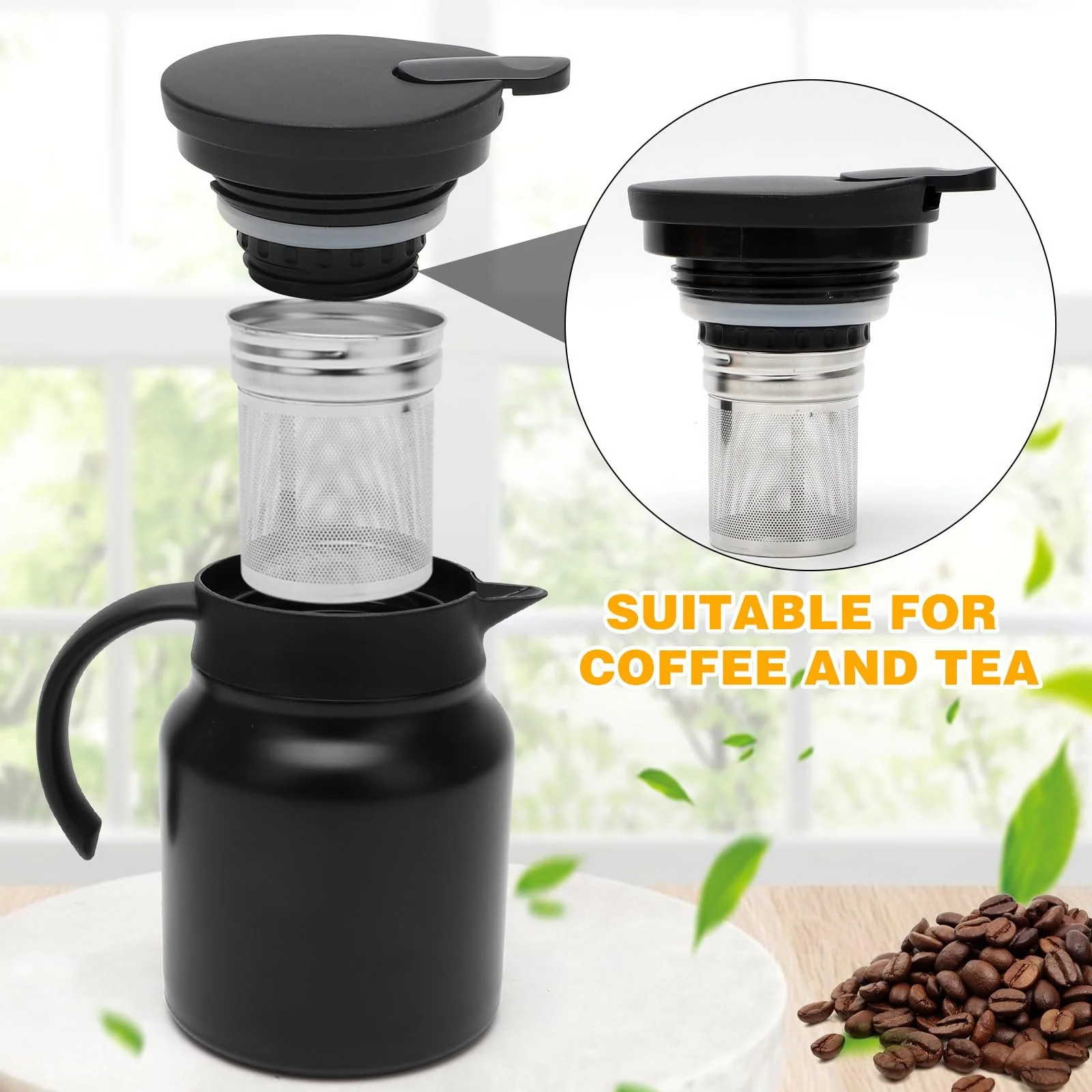 Кавник термічний, 1000 мл, Нержавіюча сталь, Чорний, фото №3