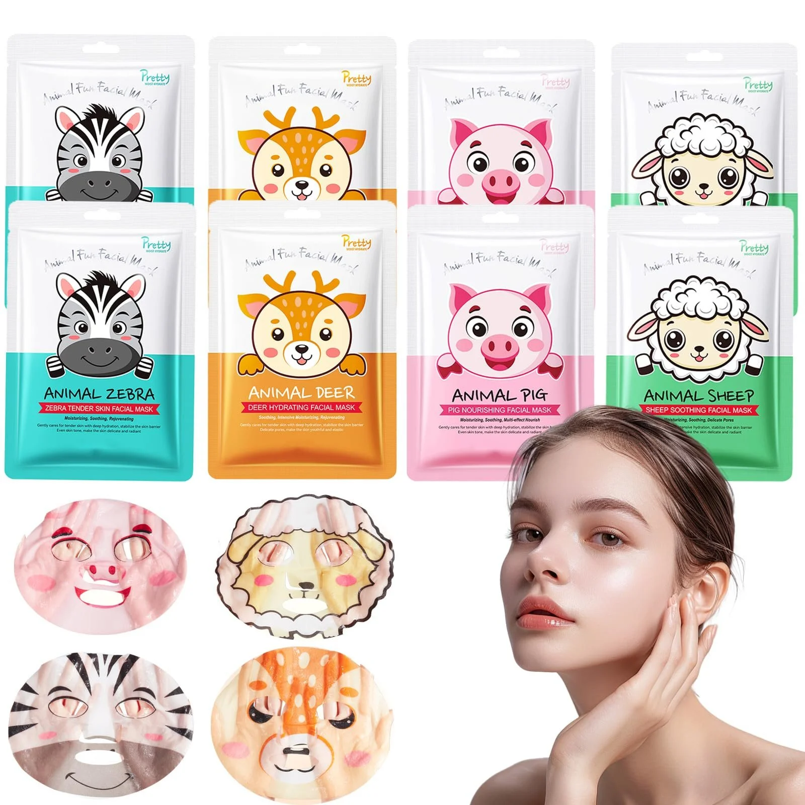 Тканевая маска для лица Soleneva с ниацинамидом, 8 штук - набор из 4 типов масок для лица для женщин, набор листовых масок для ухода за кожей для девочек-подростков, маска с гиалуроновой кислотой, подходит для всех типов кожи, фото №1