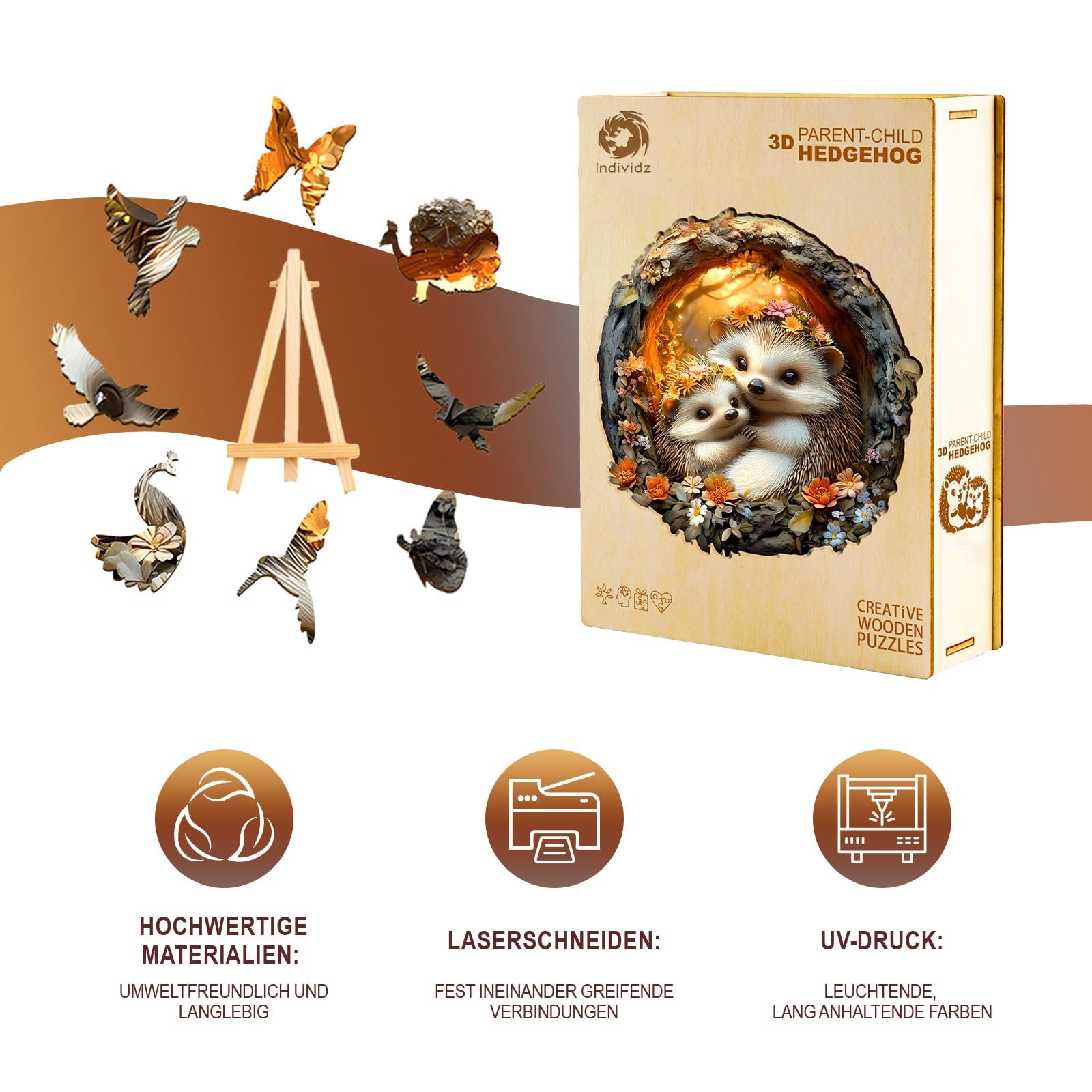 Дерев'яний пазл Hedgehog 290 деталей L-34 x 34 см, фото №6