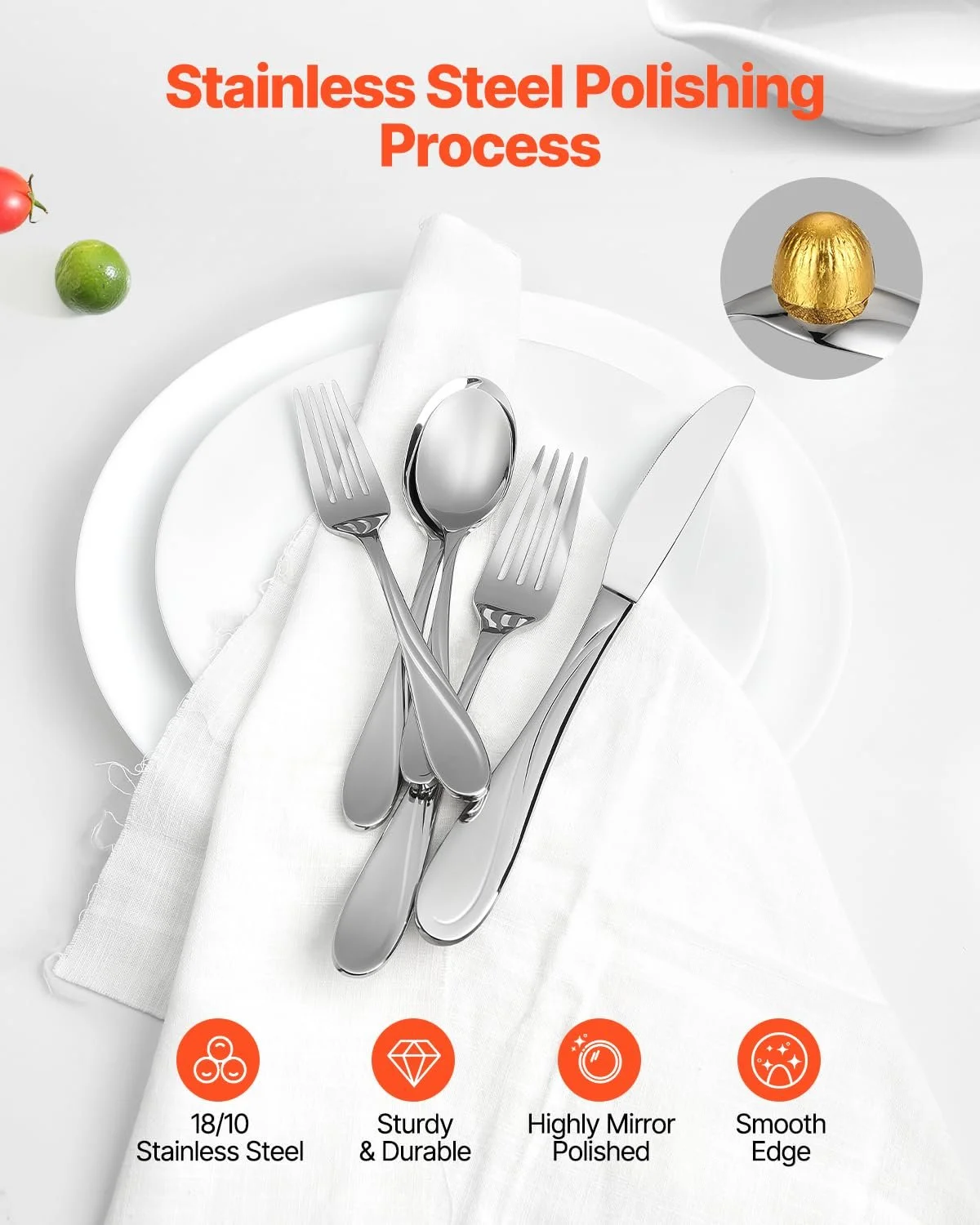 Набір столових приборів VEVOR на 6 персон, 30 предметів з харчової нержавіючої сталі, фото №3 Набір столових приборів VEVOR на 6 персон, 30 предметів з харчової нержавіючої сталі, фото №3