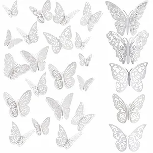 Наклейки на стіну 60 шт. 3D метелики Сріблястий - Фото 1