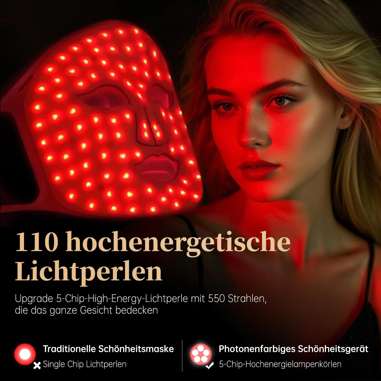 LED Маска для обличчя Світлотерапія з червоним світлом, 7 кольорів LED маска зі 110 потужними лампами, фото №4 LED Маска для обличчя Світлотерапія з червоним світлом, 7 кольорів LED маска зі 110 потужними лампами, фото №4