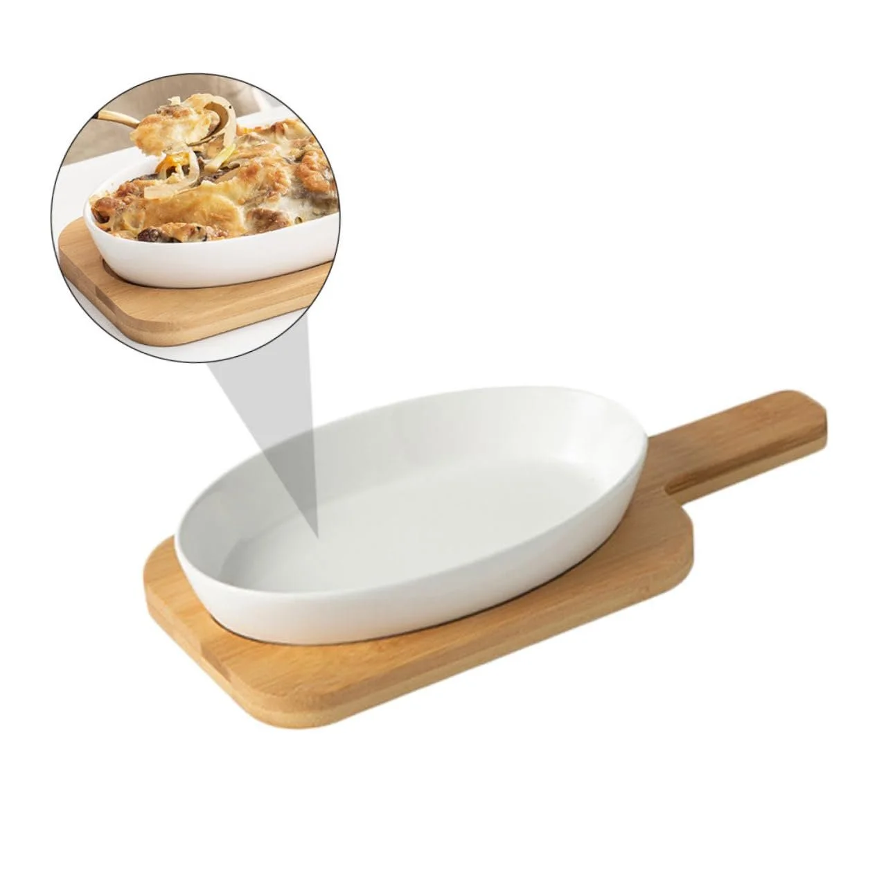 Форма для запікання SOLUSTRE овальна керамічна з дерев'яною підставкою термостійка, фото №6
