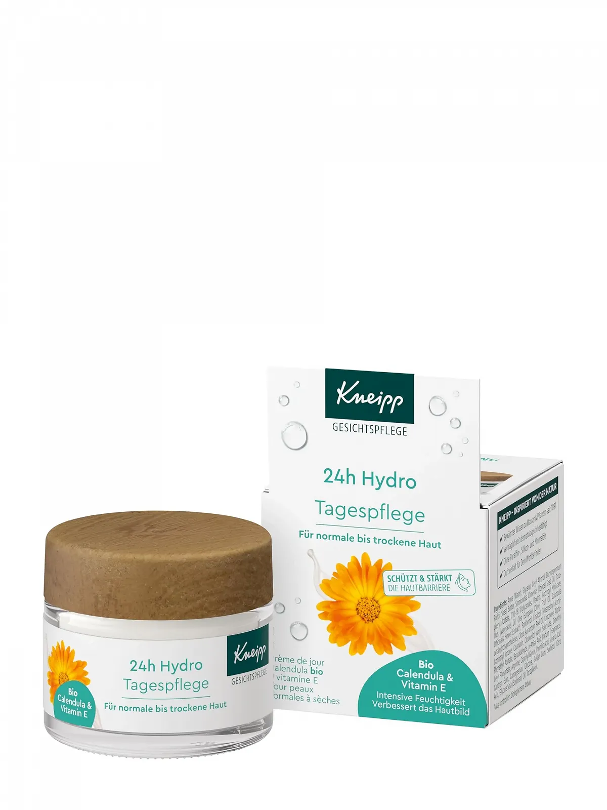 Денний крем Kneipp 24h Hydro з органічною календулою та вітаміном E для нормальної та сухої шкіри веганський 50 мл, фото №1 Денний крем Kneipp 24h Hydro з органічною календулою та вітаміном E для нормальної та сухої шкіри веганський 50 мл, фото №1