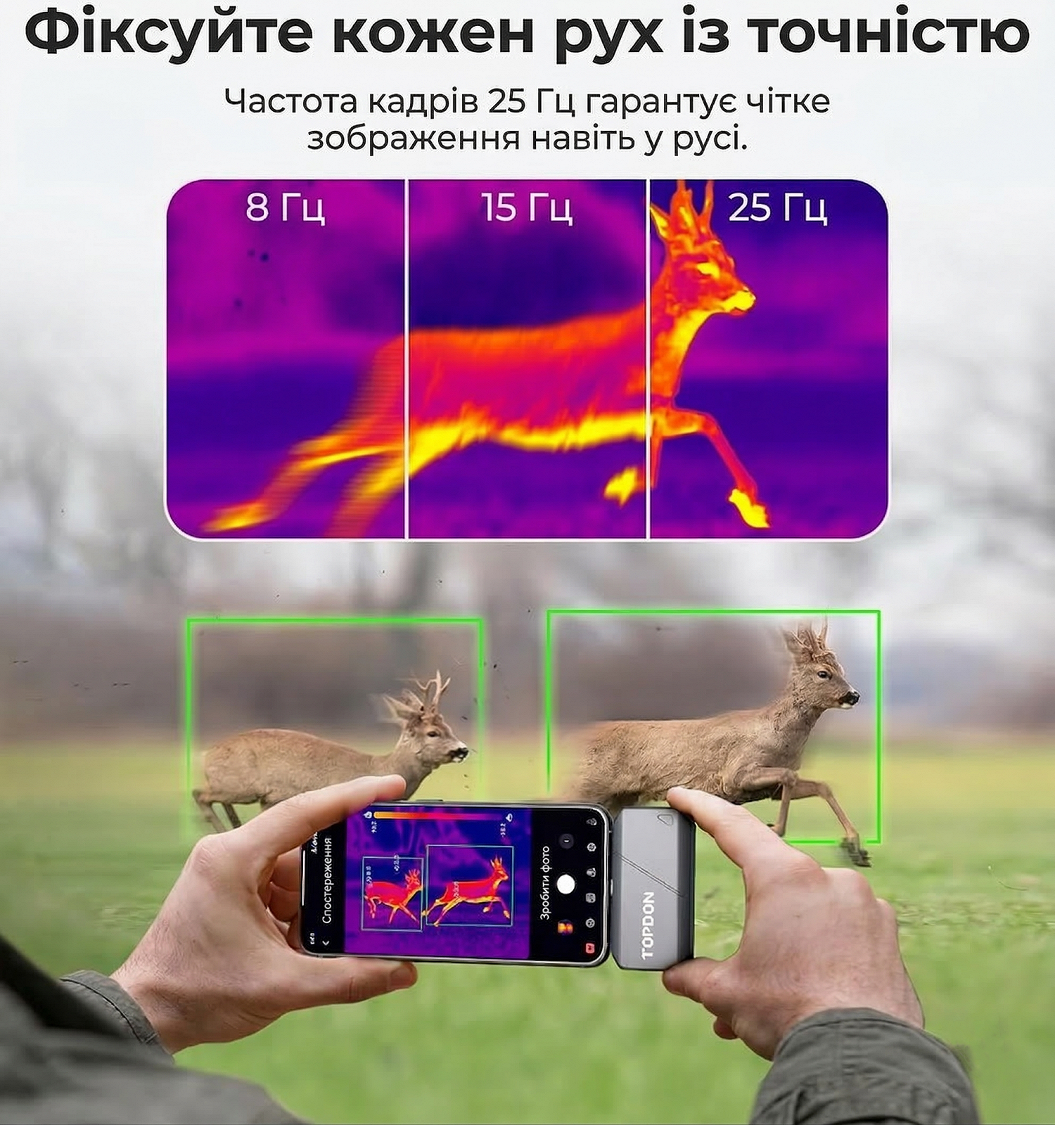 Тепловізійна камера TOPDON TS001 256 x 192 40mk 25Hz Чорна, фото №2 Тепловізійна камера TOPDON TS001 256 x 192 40mk 25Hz Чорна, фото №2