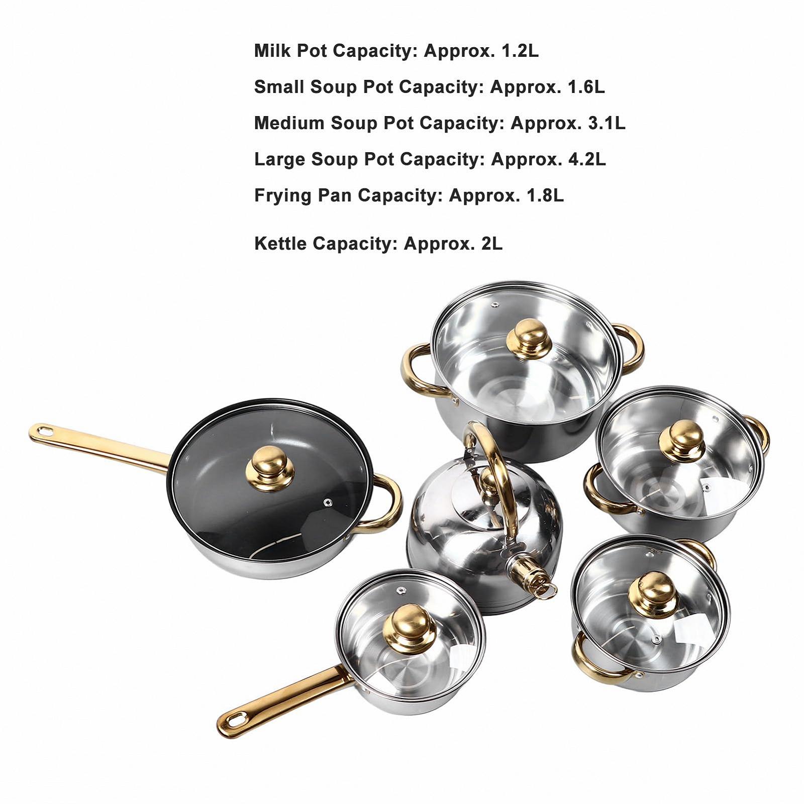 Набір Cookware 12 штук Нержавіюча сталь Золота ручка, фото №5