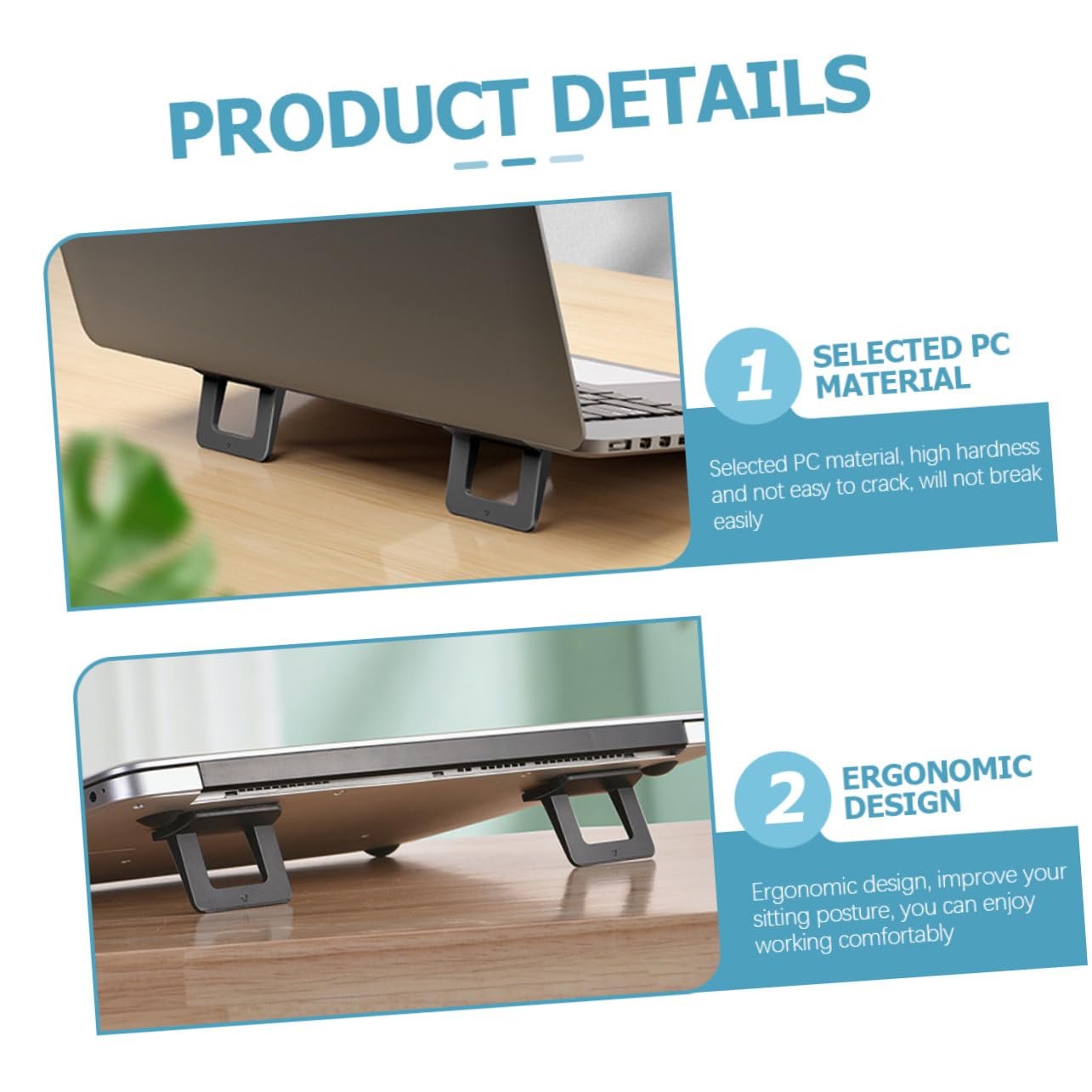 Подставка для ноутбука Kisangel Эргономичная PC Материал Складная Регулируемая по высоте для ноутбуков и планшетов Вентилируемая Портативная для офиса Конференц-зала и дома, фото №6