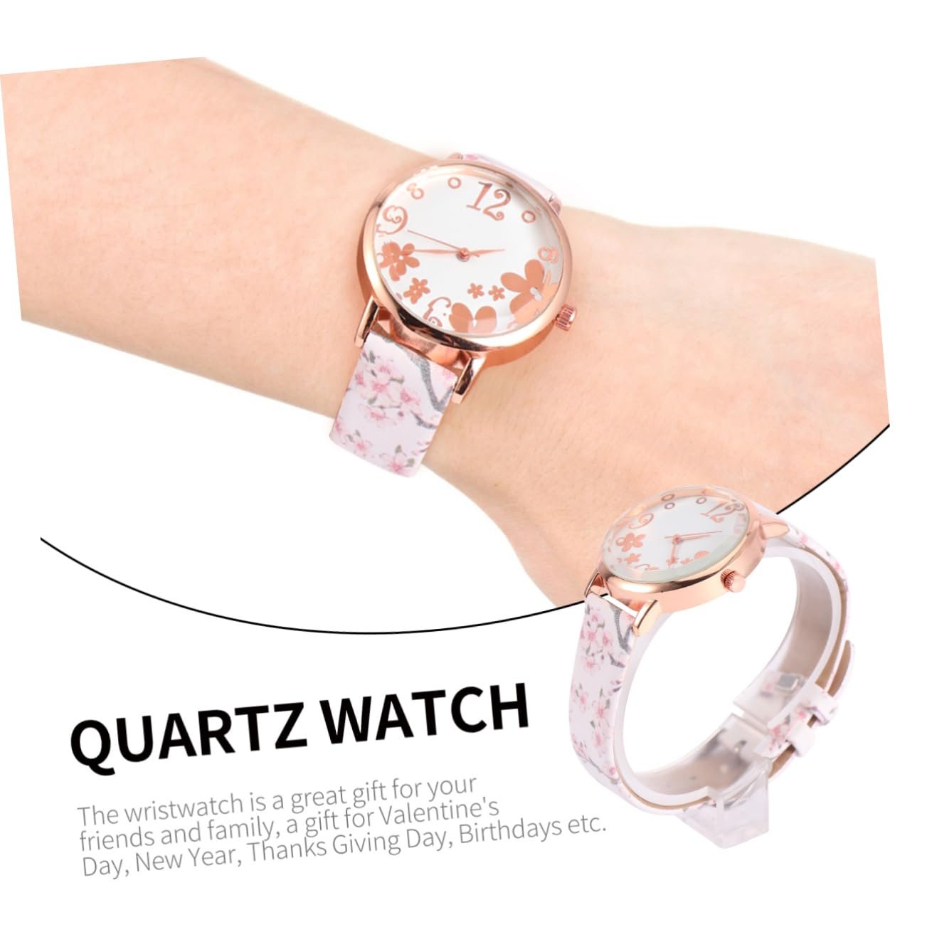 Жіночий наручний годинник PartyKindom з візерунком сливового цвіту, кварцовий годинник з ремінцем і пряжкою, фото №6
