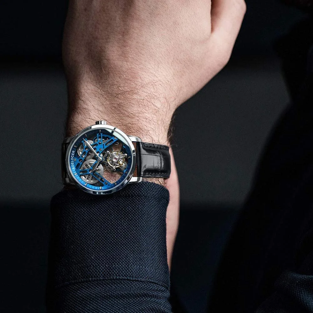 Мужские механические часы с турбийоном Agelocer с двухсторонним полым корпусом и кожаным ремешком (RI:9004A1), фото №5 Мужские механические часы с турбийоном Agelocer с двухсторонним полым корпусом и кожаным ремешком (RI:9004A1), фото №5