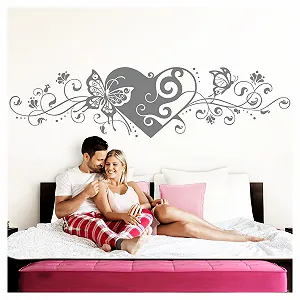 Наклейка на стену Grandora W642 Цветочный узор Сердце и Бабочки 190 x 48 см - Фото 1