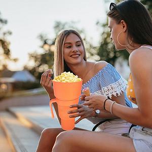 Стакан 2-в-1 для снеків та напоїв, Стакан для попкорну з соломинкою synthetic.ua - Фото 1