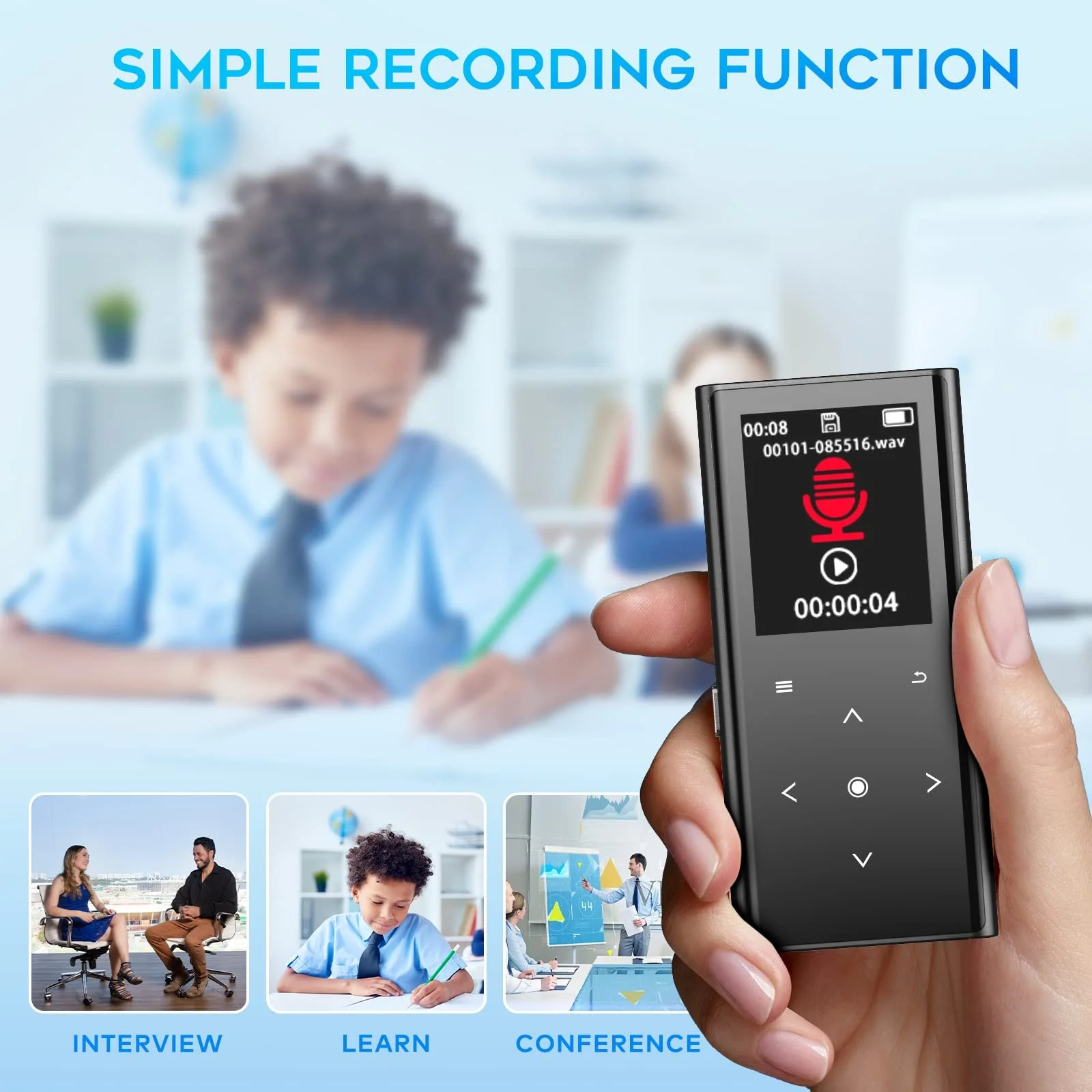 MP3 плеер ZOOAOXO 64GB Bluetooth 5.2, встроенный HD динамик, FM радио, диктофон, мини дизайн, вес 70 грамм, HiFi звук, фото №5