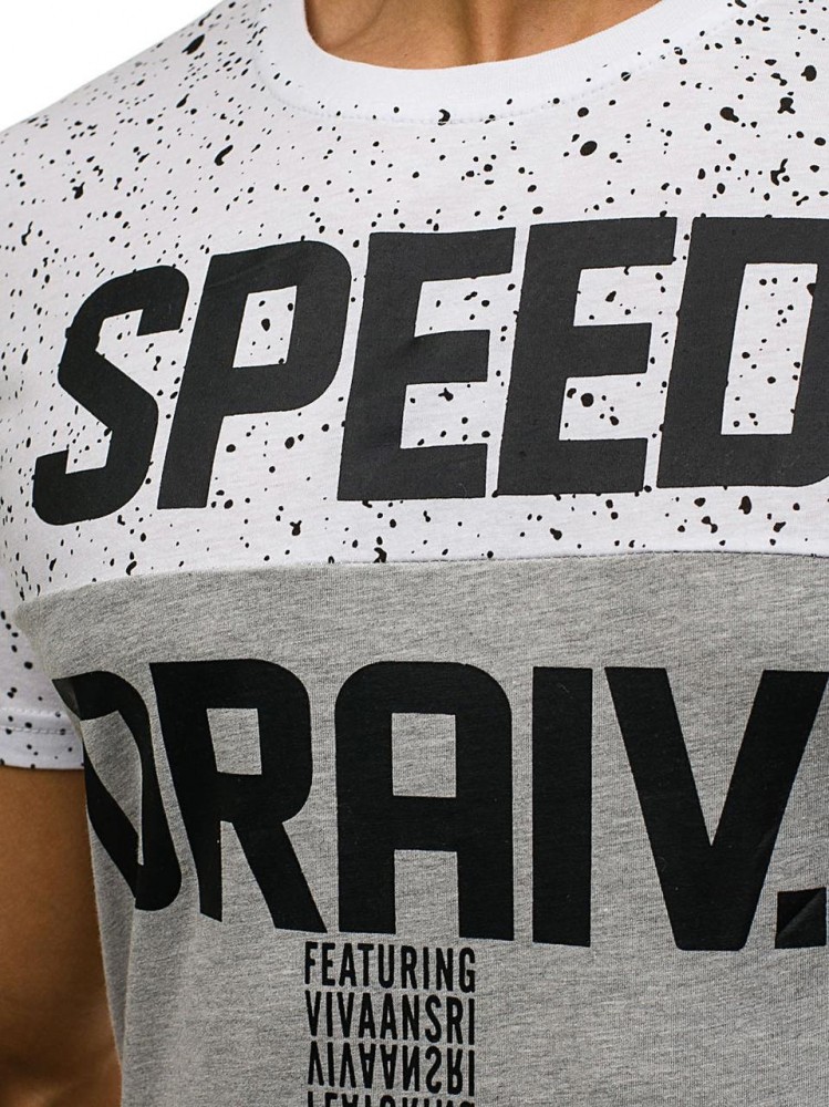 Футболка мужская удлиненная бело-серая с принтом J Style, фото №5