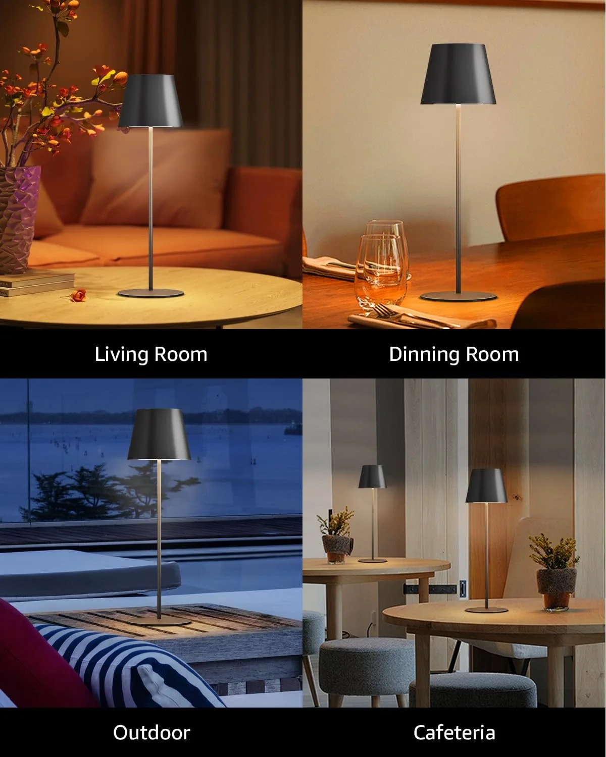 Настільна лампа FUYO LED акумуляторна бездротова USB-C сенсорна димована комплект 2 шт. чорна, фото №7