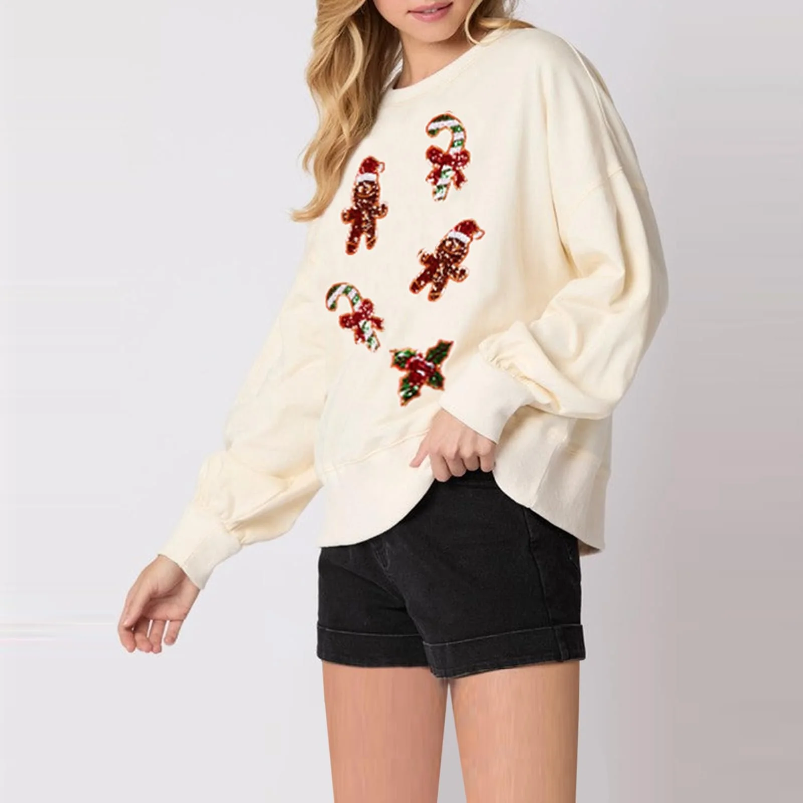 Жіночий світшот SANSIWU Різдвяний великого розміру з блискітками, фото №3 Жіночий світшот SANSIWU Різдвяний великого розміру з блискітками, фото №3