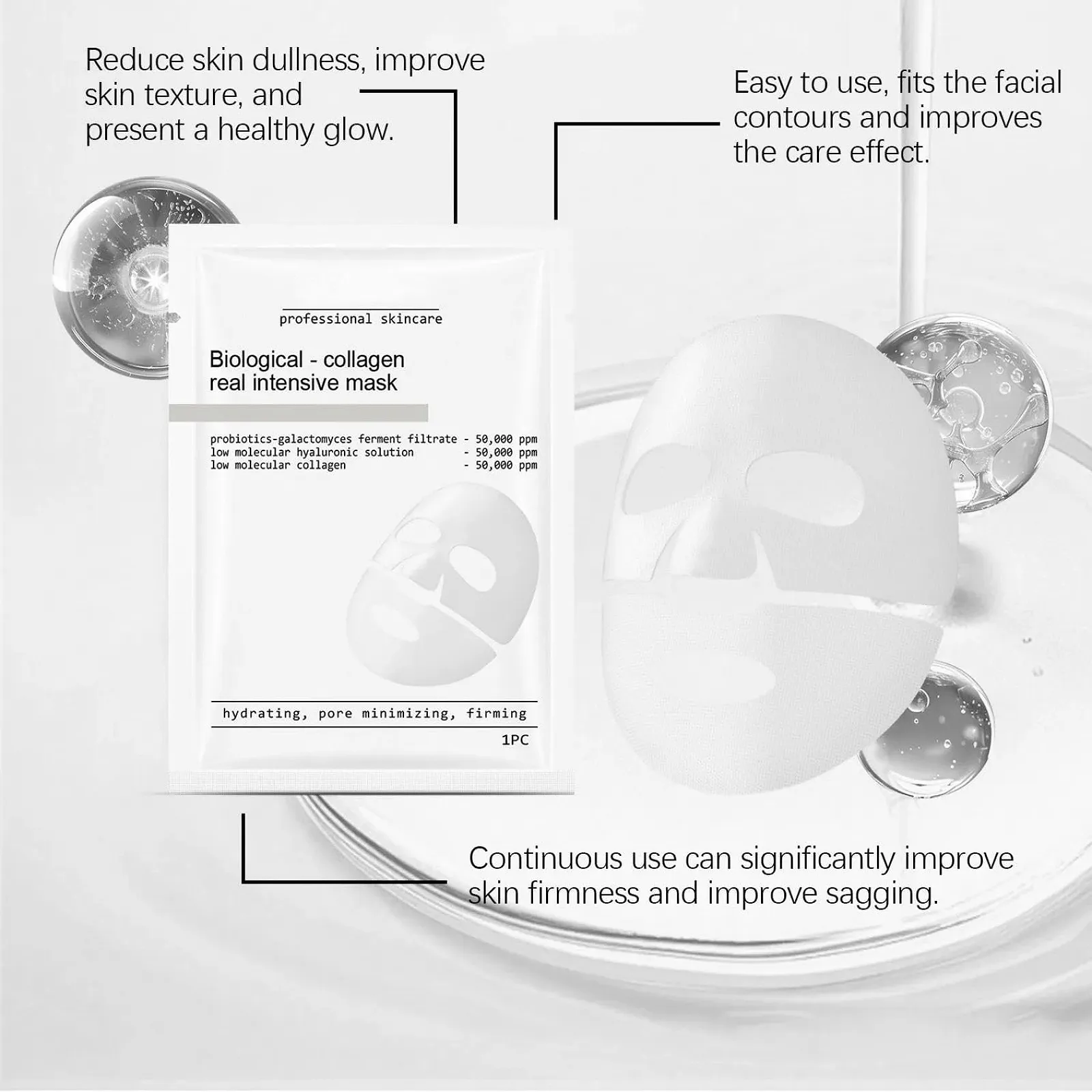 Маска для лица коллагеновая Nifora Hydra Organic Korean увлажняющая для ночного использования для гладкой увлажняющей кожи, улучшения упругости (12 штук), фото №4