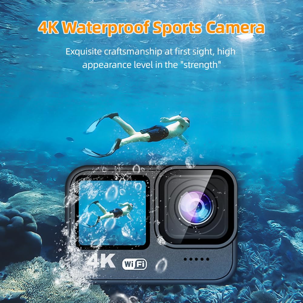 Екшн-камера Andoer Action Cam 4K 60FPS24MP WiFi Двохекранний сенсорний контроль 21 м герметичність з аксесуарами для кріплення, фото №6