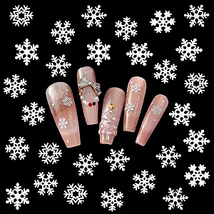 Подвески для ногтей Снежинки 150 штук Рождественские украшения для ногтей Металлические белые снежинки Украшения для ногтей Аксессуары для женщин Девушек Маникюр Дизайн DIY Поделки - Фото 1
