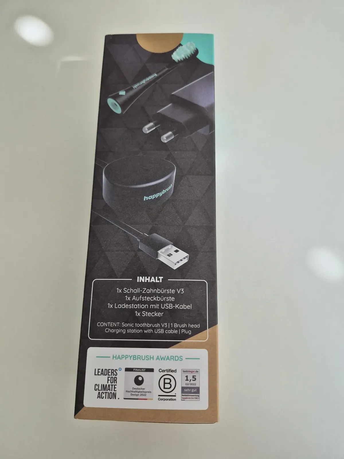 Электрическая звуковая зубная щетка happybrush Eco VIBE 3 набор с насадкой Черная-Мята, фото №3