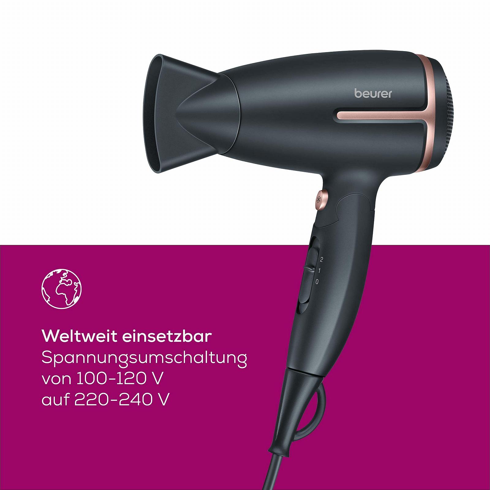 Фен дорожный Beurer HC 25 1600 Вт черный / розовый, фото №3