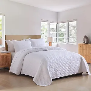 Покрывало Хлопок ENASAL 220 x 240 см с 2 наволочками для двуспальной кровати, 3 предмета, стеганое одеяло, ромбовидный узор, белый, 230 x 250 см synthetic.ua - Фото 1