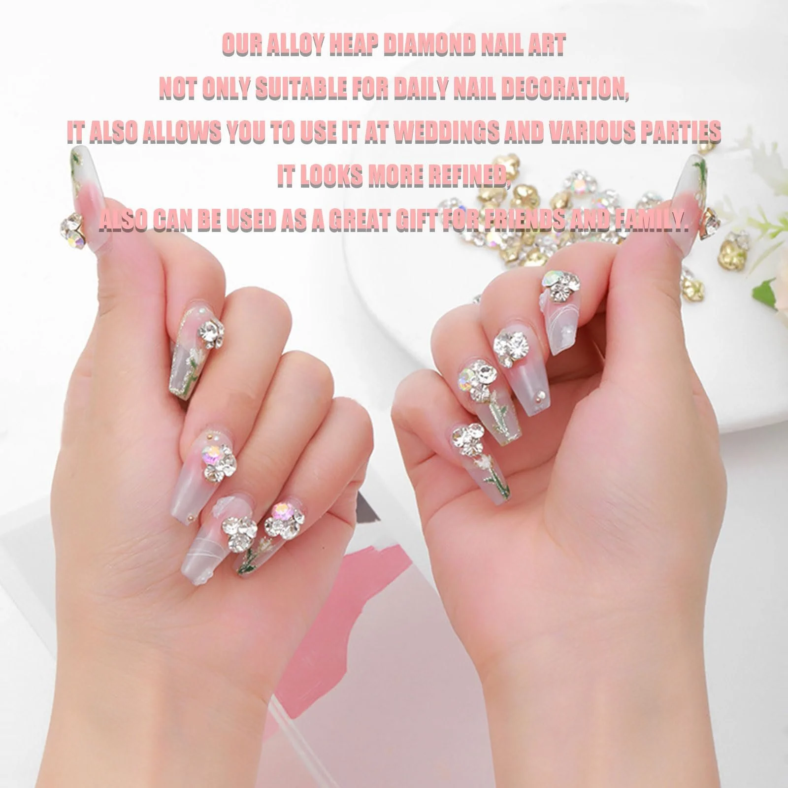 Стрази для нігтів Білі, Набір 40 шт Кришталеві, 3D Набір, Підвіски, фото №5