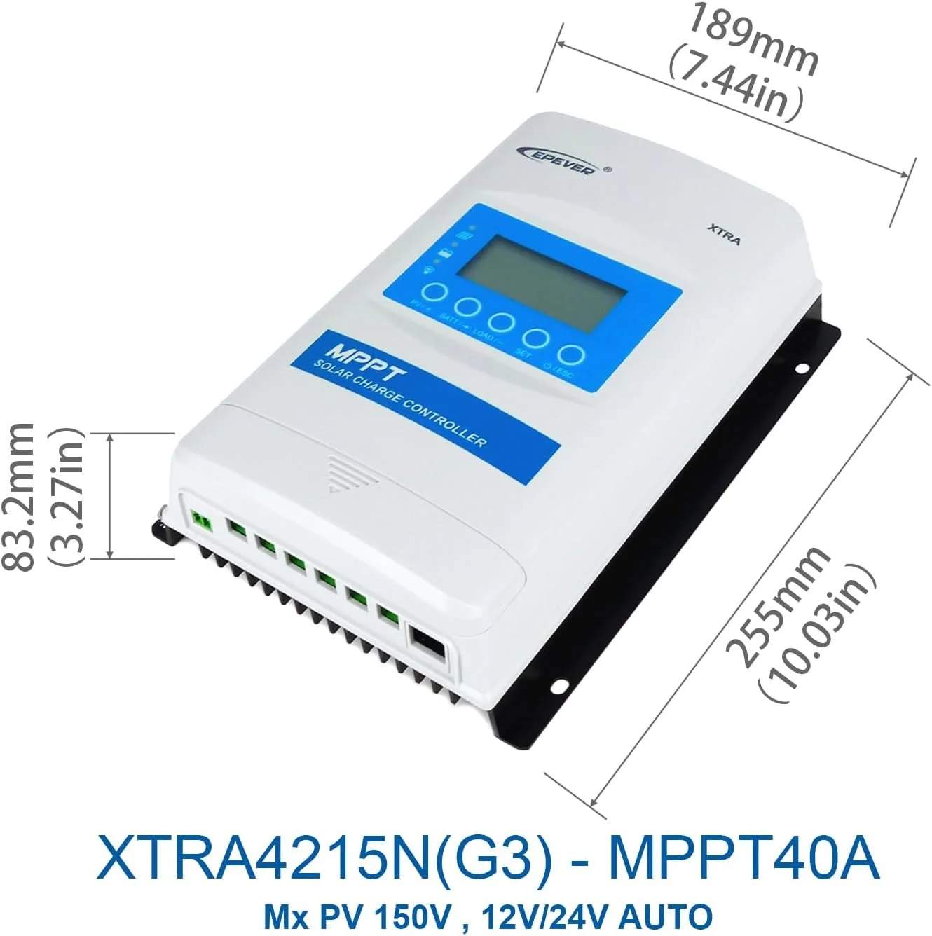 Солнечный контроллер Epever MPPT XTRA-N 10-40A 12/24/36/48VDC/Автоматическая солнечная панель 100-150V XDS2 Дисплей, фото №2 Солнечный контроллер Epever MPPT XTRA-N 10-40A 12/24/36/48VDC/Автоматическая солнечная панель 100-150V XDS2 Дисплей, фото №2