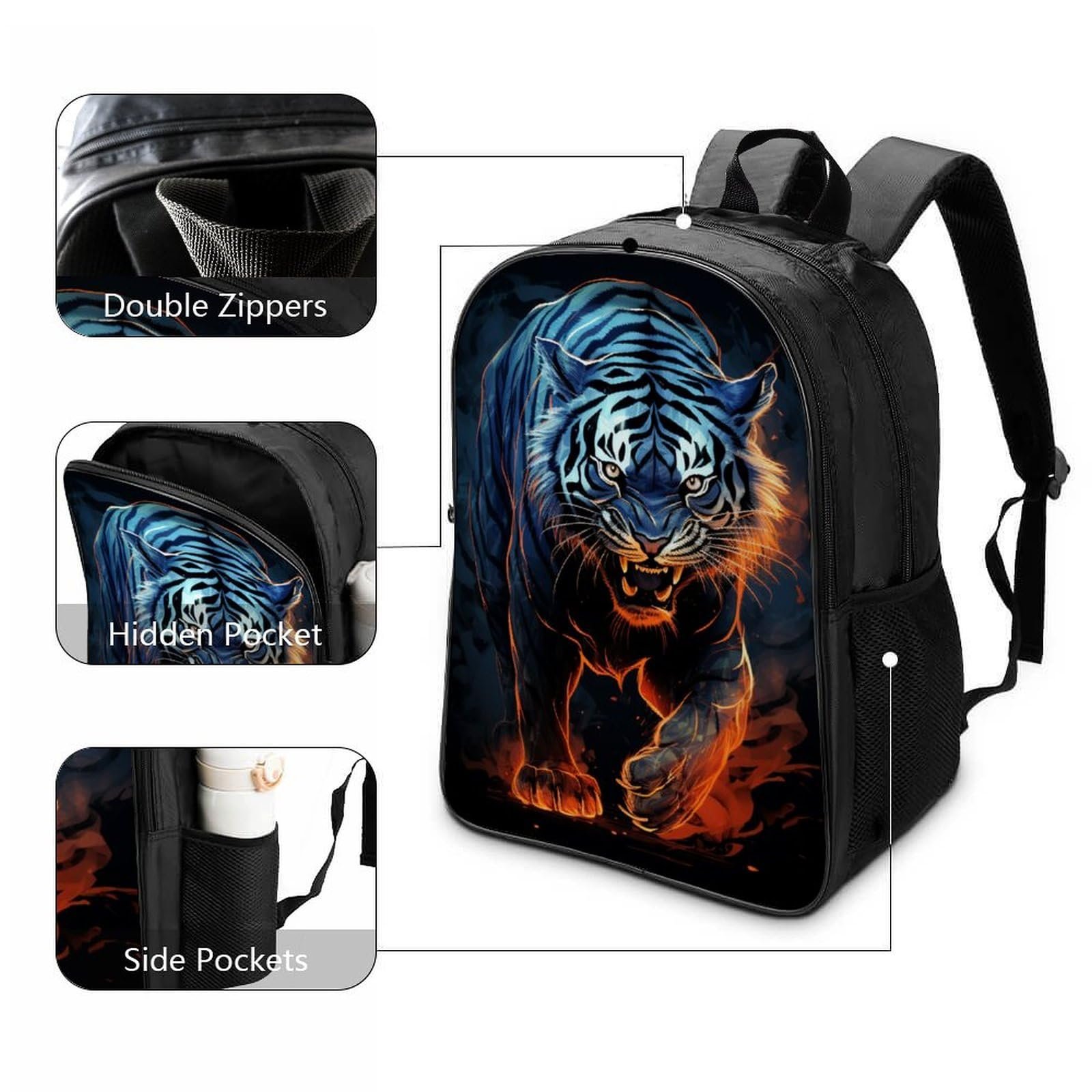 Рюкзак DPEOANEBN Tiger 3D, дитячий, великий, шкільний, 40x28x16 см, фото №3