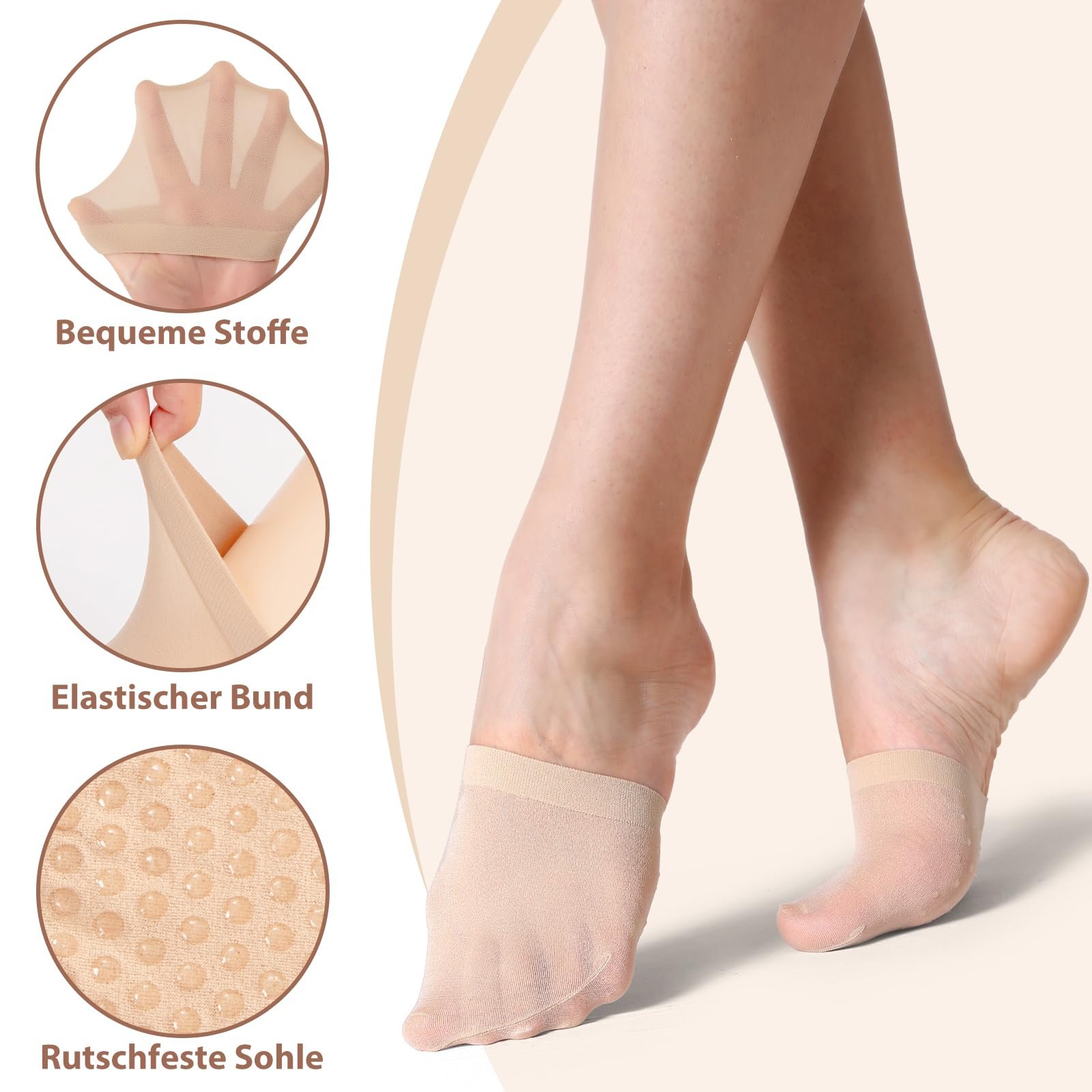 Носки с пальцами MANZI, 6 пар, женские, полуноски, дышащие, нейлоновые, носки-следки, невидимые носки с нескользящими силиконовыми точками, носки для передней части стопы для высоких каблуков, фото №2