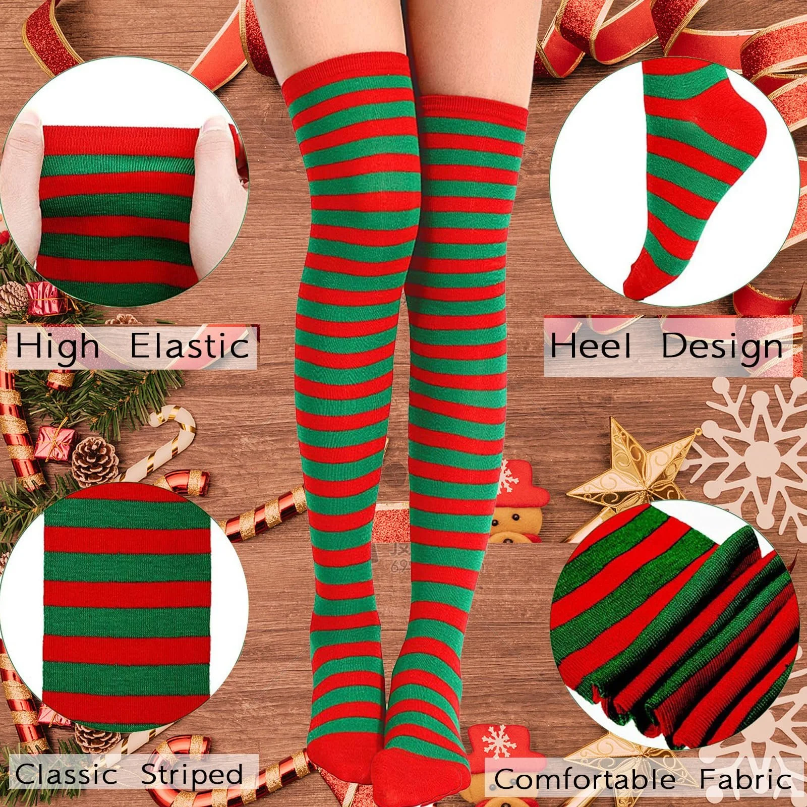 Панчохи Hold Up Stocking Christmas Жіночі Гольфи в смужку, фото №6