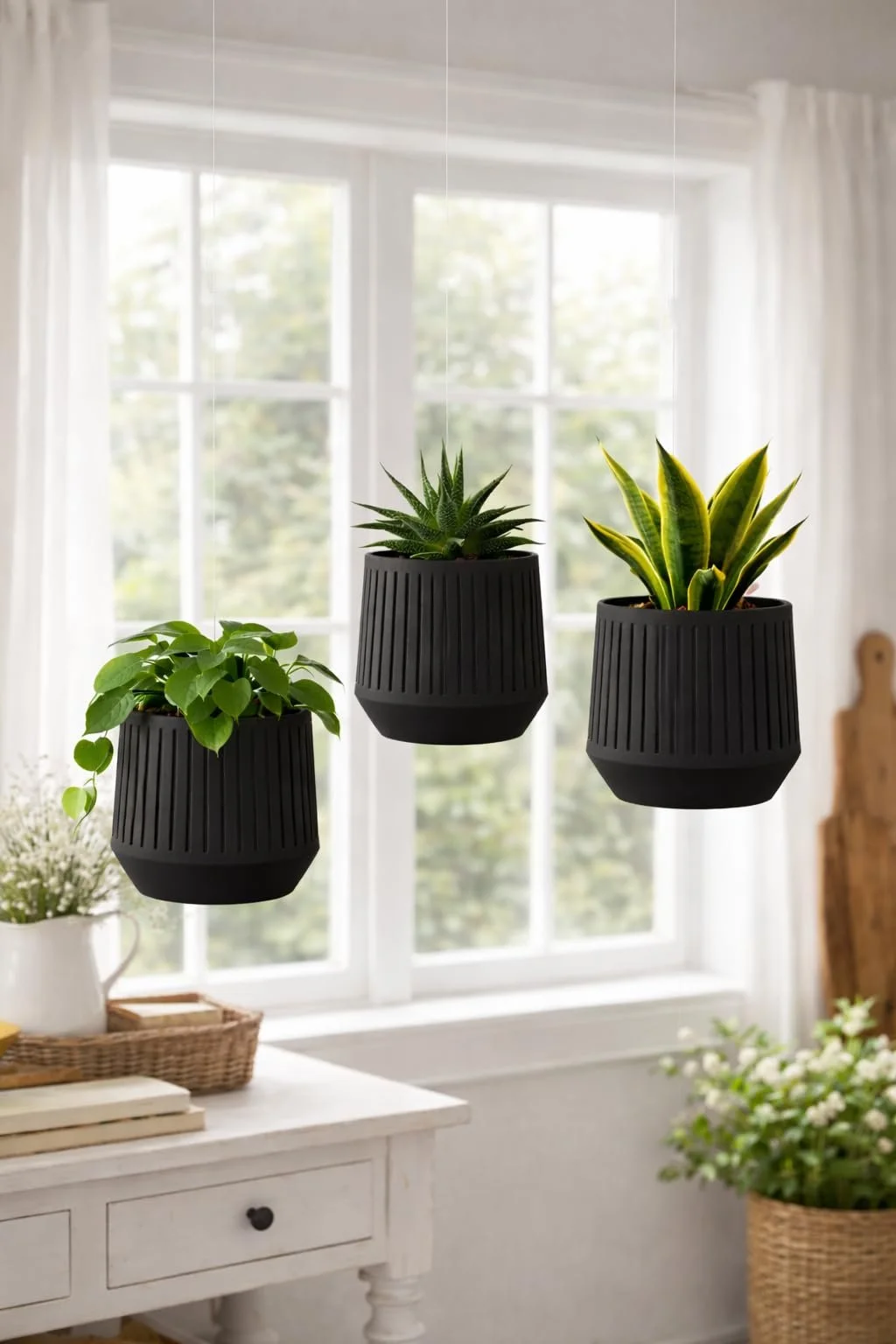 Підвісний кошик сучасний з невидимим підвісом регульований за висотою зі знімним піддоном Black Small, фото №2