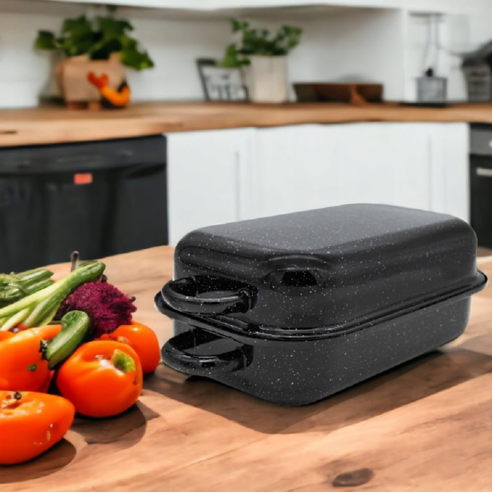 Гусятниця емальована з кришкою 35 x 24 см 5 л для індукції чорна, фото №5 Гусятниця емальована з кришкою 35 x 24 см 5 л для індукції чорна, фото №5