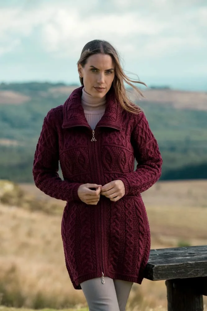 Пальто Aran Crafts Женское с двойным воротником 100% Merino Wool, винный цвет, фото №3 Пальто Aran Crafts Женское с двойным воротником 100% Merino Wool, винный цвет, фото №3