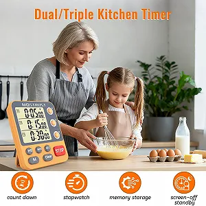 Таймер кухонный цифровой 3-канальный с секундомером и магнитом Оранжевый village synthetic.ua - Фото 1