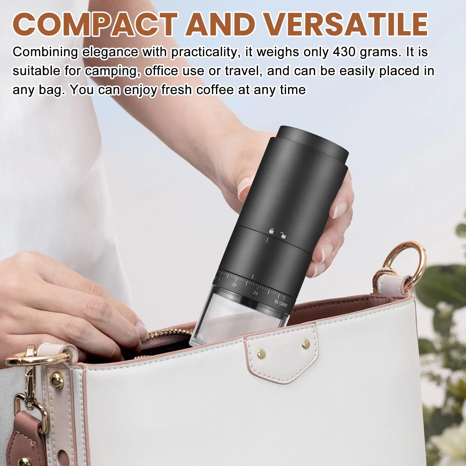 Електрична кавомолка портативна з 38 рівнями помелу і цифровим дисплеєм живлення, Еспресо електрична для кавових зерен і спецій, фото №7