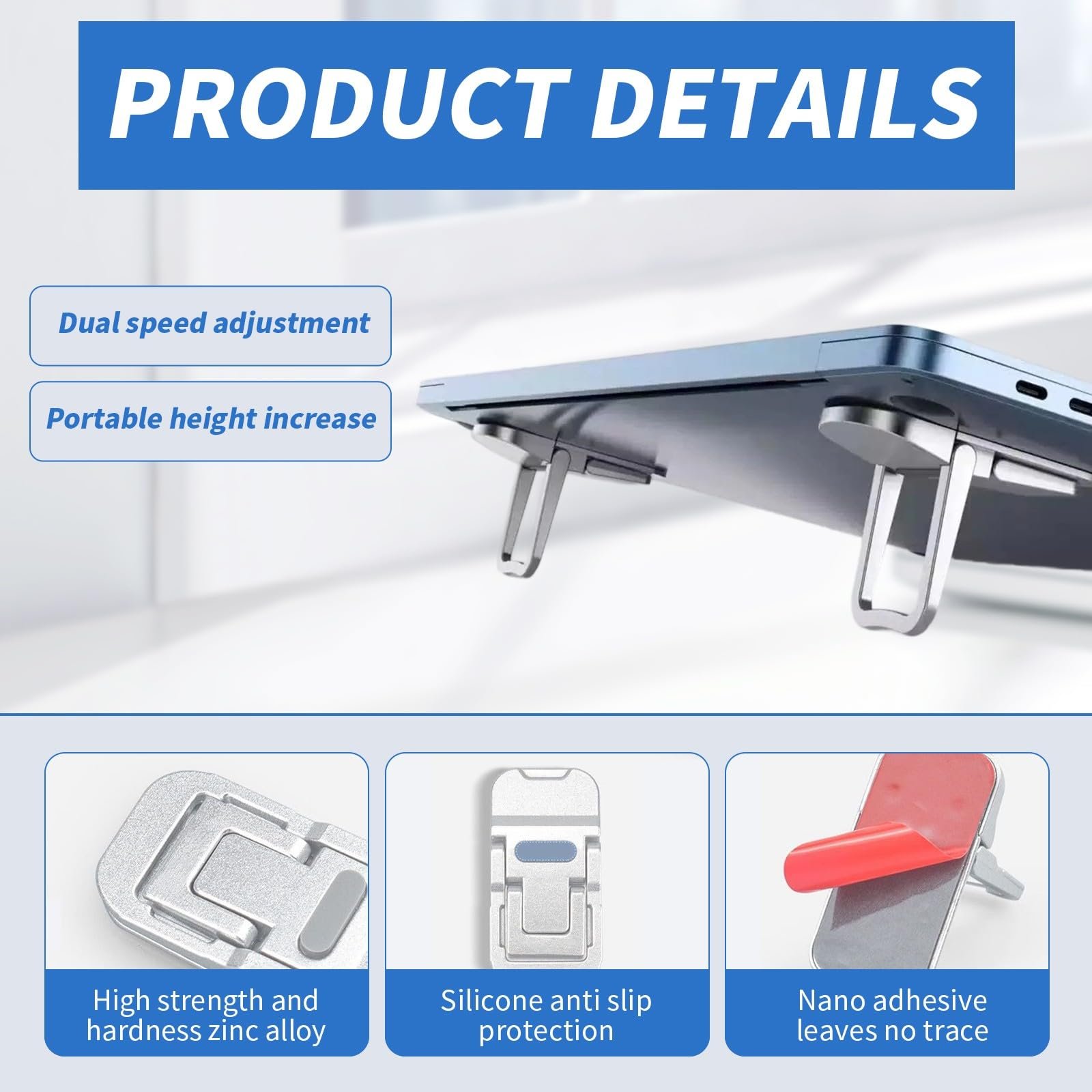 Мини-подставка для ноутбука, портативная подставка для клавиатуры для стола, складная невидимая подставка для ноутбука, самоклеящаяся подставка для компьютера для ноутбука, для всех ноутбуков (двойной слой), фото №3