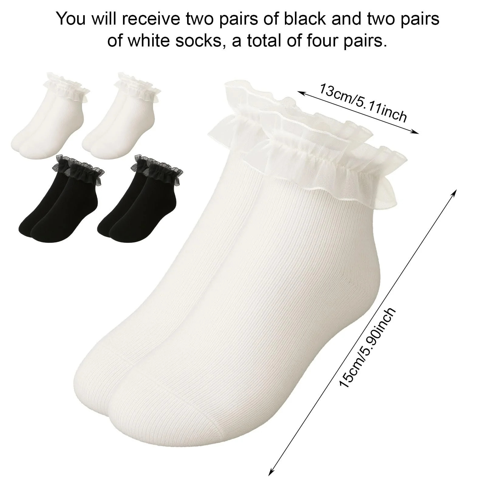 Жіночі шкарпетки з рюшами мереживні 4 пари для дорослих, фото №2