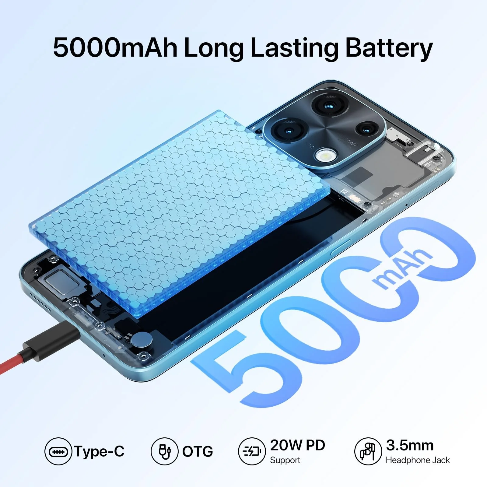 Смартфон UMIDIGI Note 100 6.8" 120Hz Octa-Core 16GB (8+8) RAM 256GB ROM 50MP NFC 5000mAh Dual SIM, фото №5