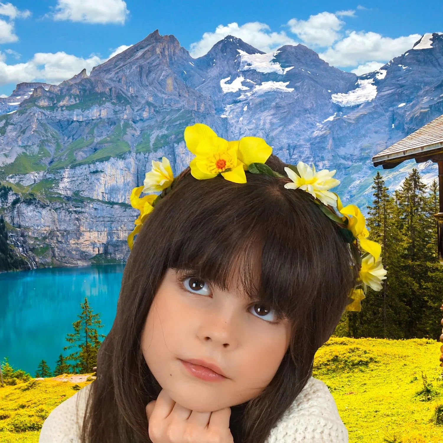 Вінок для волосся Квітка Sienna з жовтими квітами, атласні квіти 7 см Жовтий, фото №4