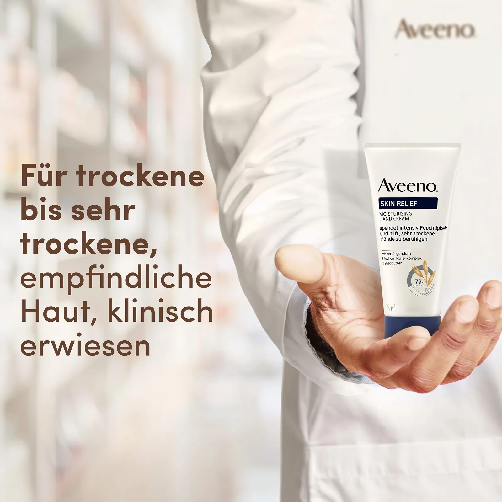 Крем для рук Aveeno Skin Relief Зволожуючий (75 мл) без запаху для дуже сухої та чутливої шкіри, фото №7