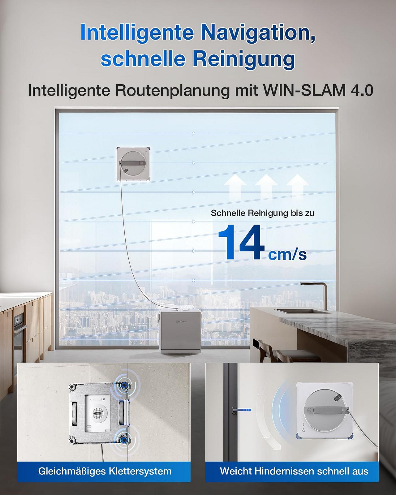 Робот для мытья окон ECOVACS Winbot W2S Omni с многофункциональной станцией, интеллектуальная очистка до краев с TruEdge, зарядка во время работы, три водных форсунки, 12-уровневая защита, фото №6